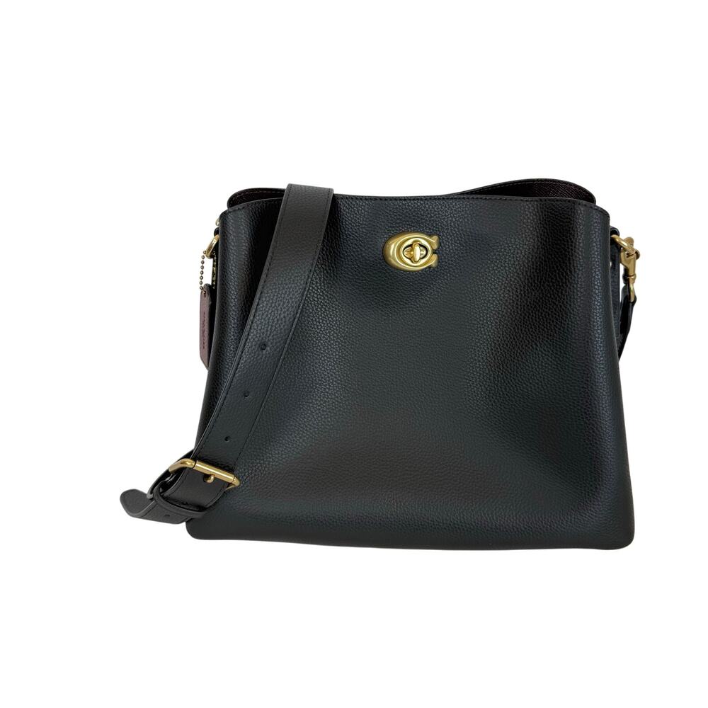 Coach Willow Black Polished Pebble Leather Crossbody Bag C2621 Gold-Tone Hdw
